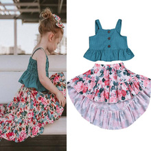 Conjuntos de ropa Floral para niñas, ropa infantil, falda de cola de golondrina, chaleco Halter, conjunto de Vops, ropa de verano para niños 2024 - compra barato