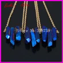 1pc Raw Blue Flame Rainbow Titanium Aura Cryatal Quartz Spike Necklace Rough Druzy Point Arrow Boho Gems with Gold Brass Chain 2024 - buy cheap