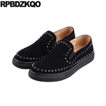 Estilo britânico de Borracha Do Parafuso Prisioneiro Preto Dandelion Formadores Primavera Tênis De Skate Elevador Sapatos de Camurça Rebite Homens Casuais Slip-ons Deslizamento em 2024 - compre barato