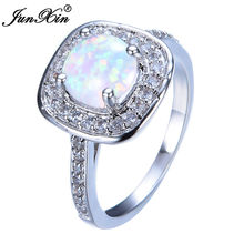 Junxin anel de pedra de opala de fogo, grande, luxo, moda simples, geométrico, anel de dedo, vintage, anéis de casamento para homens e mulheres 2024 - compre barato