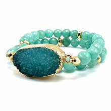 Nature Druzy Stones Pendan & Natural Stone Bead Strand Wrap Stretch Bracelet For Women 2024 - buy cheap