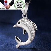 OMHXZJ Wholesale European Fashion Woman Girl Party Gift White Dolphin Zircon S925 Sterling Silver Necklace Pendant Charm CA129 2024 - buy cheap