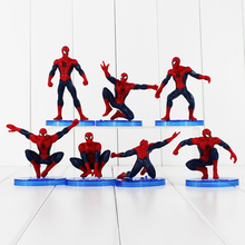 7 шт./лот Человек-паук фигурка человека-паука модель игрушки с базой для детей подарок на день рождения Коллекция игрушек 2024 - купить недорого