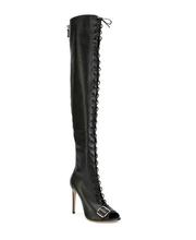 2018 Newest Black Leather Women Lace Up Over The Knee Boots Buckle Open Toe Ladies High Heel Knight Boots Long Zipper Back Boots 2024 - buy cheap