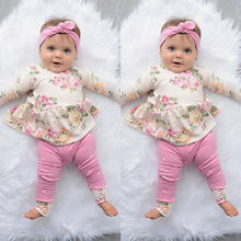Camisas estampadas florais para bebês recém-nascidos, 3 peças, tops, calças, legging, roupas, 0-24m, algodão puro, floral 2024 - compre barato