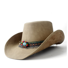 2019 Natural Leather Cowboy Hat Women Men Hats For Lady Tassel Winter Western Sombrero Hats 2024 - buy cheap