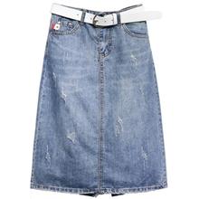 Джинсовая юбка 2020 Новая Летняя женская юбка с высокой талией и разрезом А-силуэта джинсовая юбка размера плюс 3XL 2024 - купить недорого