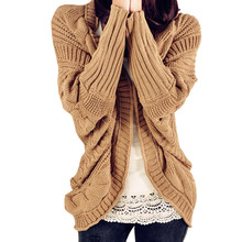С рукавами «летучая мышь» вязаный кардиган, Свитера Женская мода трикотаж теплый джемпер свитер оверсайз кардиган с отложным воротником свитера длинное пальто для женщин 2024 - купить недорого