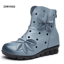 2022 New Spring Summer Flower Hollow Soft Genuine Leather Shoes Woman Ankle Boots Fashion Casual Shoes Sandals Flat Women Boots 2024 - buy cheap