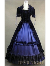 Vestido vitoriano gótico com mangas curtas preto e azul 2024 - compre barato
