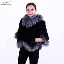 Linhaoshengyue  Women Mink Fur Shawl with Silver Fox Fur Collar  Sleeve Cuff 2024 - buy cheap