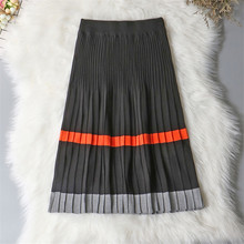 2020 Autumn Winter Vintage Women Striped Pleated Skirts High Waist Midi Long Pakage Hip Knitted Skirt Female A-line Skirt  WZ610 2024 - buy cheap