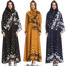 Модное турецкое мусульманское платье-хиджаб с цветочным принтом Abaya в Дубае, марокканский кафтан, мусульманская одежда для женщин 2024 - купить недорого