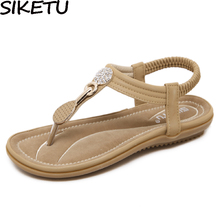 Siketu sandálias tipo boêmia femininas, chinelos para o verão, fivela de metal com strass, sapatos étnicos, plus size 35-42, casual 2024 - compre barato