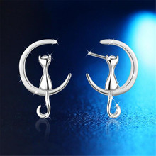 WQQCR-pendientes de plata con forma de luna para mujer, aretes de gato, gato, gatito, pendientes 2024 - compra barato
