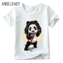 Moda impressão rocker panda crianças engraçado t camisa meninos e meninas verão casual topos miúdo macio branco camiseta, ooo2033 2024 - compre barato