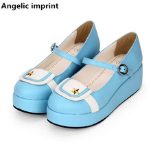 Zapatos de lolita con estampado angelical para mujer, tacones medios, cuñas, vestido de princesa, fiesta, azul marino, estrella, 5cm 2024 - compra barato