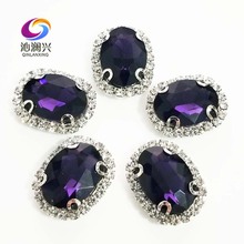Deep purple oval shape top quality sew on Glass Crystal buckle,silver bottom rhinestones,Diy/Clothing/wedding decoration SWTK19 2024 - buy cheap