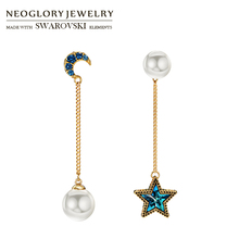 Neoglory-pendientes de cristal y rinoceronte y Perla de imitación austriaco, con forma de gota, Estrella y Luna, elegante, para mujer, fiesta clásica 2024 - compra barato