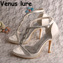 High Heel Party Evening Sandals Women with Platform Ivory Shoes Wedding 2024 - buy cheap