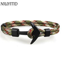 Niuyitid pulseira masculina com berloque de âncora preta fashion de 21cm artesanal acessórios para joias masculinas 2024 - compre barato