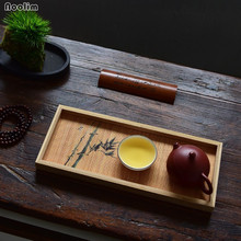 Noolim bandeja de chá retangular de madeira, pires de bambu para chá, recipiente de drenagem, armazenamento, conjunto de serviços de chá para presente 2024 - compre barato
