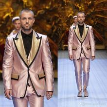 Fashion Shiny Pink Groom Tuxedos Excellent Men Wedding Dress Men Business Prom Party Dinner Holiday Suit(Jacket+Pants+Tie+Vest) 2024 - buy cheap