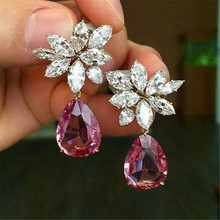 Sexy Female Flower Earrring AAAAA cz Real Silver Color Statement Party Wedding Dangle Earrings for women Jewelry Gift 2024 - buy cheap