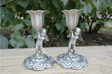 1Pair/lot 11cm Tine Alloy Embossment Retro Angel Candlestick Pillar Candle Holder Cup Pedestal Candlelight Dinner 2024 - buy cheap