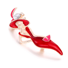 Sexy Lady Brooch 2019  Fashion Wear Big Hat Jewelry Cute Brooches For Women New Blue Red Color Enamel Party Girl Pins 2024 - buy cheap