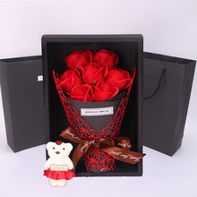 Simulate 7 Soap Flowers Foam Rose Flower Gift With Box, Small Bouquet of Roses For Women Valentine's Day Creative Bear Gift PE 2024 - buy cheap