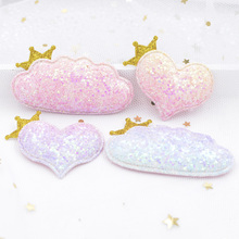 Glittery Iridescence Padded Patches Crown Stick on Heart/Clouds Appliques for Baby Clothes DIY Hair Clips Decor Accessories S58 2024 - buy cheap