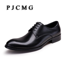 PJCMG-zapatos de boda para hombre, calzado Formal con cordones, puntiagudos, con patente cuero genuino, color negro/rojo/marrón 2024 - compra barato