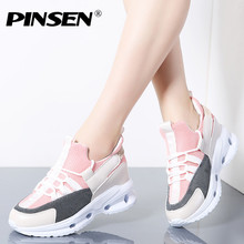 Pinsen tênis feminino de aumento, sapatos de plataforma plana casuais de primavera, com cadarço, novo, 2020 2024 - compre barato