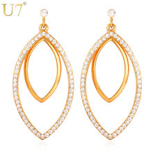 U7 Leaf Earrings Women Gold Color Rhinestone Crystals Jewelry Multi layer Geometric Drop Earrings Wholesale E465 2024 - buy cheap