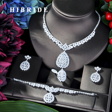 Роскошное женское свадебное ожерелье HIBRIDE в нигерийском стиле с кубическим цирконием для невесты, Дубайский комплект из 4 шт. украшений для платья 2024 - купить недорого