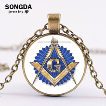 New Masonic Necklace Ancient Bronze Plated Freemason Compass And Square G Blue Symbol Glass Cabochon Badge Chain Choker Necklace 2024 - buy cheap
