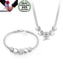 Hxomzj pulseira de prata, conjunto de joias para colar feminino, pulseira de prata esterlina 925 com miçangas e corrente de malha prateada + joalheria, venda por atacado 2024 - compre barato