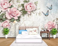 Beibehand-papel de parede personalizado, estilo vintage, rosa, borboleta, jardim, mural, 3d, decoração 2024 - compre barato