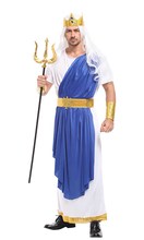 2019 Carnival Adult Poseidon Costume Men Halloween Costume Adult Neptune Male Cosplay Costume Blue With White Robe Fancy Dress 2024 - buy cheap