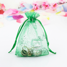 9x12cm (3,5 "x 4,7") 100 Uds. Bolsa de Organza verde oscuro mariposa boda dulces joyería bolsas de embalaje Linda bolsa de regalo con cordón 2024 - compra barato