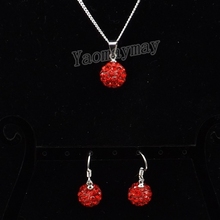 Red Disco Ball Pendant Earrings And Necklace Crystal Jewellery Set 10 Sets Wholesale 2024 - buy cheap