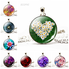 Daisy Rose Sakura Art Necklace Glass Cabochon Jewelry Simple Style Flowers Pendant Charm Women Fashion Handcrafted Gifts 2024 - buy cheap