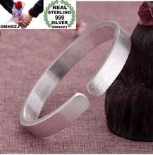 OMHXZJ Wholesale European Fashion Woman Man Party Wedding Gift Simple Blank S999 Sterling Silver Cuff Bangle BA43 2024 - buy cheap