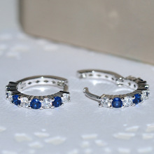 Fashion Hoop Earrings For Women Silver Color Shiny White Blue Zircon Earrings Round Circle Ear Jewelry aretes de mujer orecchini 2024 - buy cheap