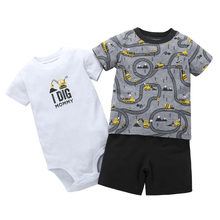 summer baby boy clothes set short sleeve T shirt tops+rompers+shorts newborn outfit infant clothing new born suit shirt cotton 2024 - buy cheap