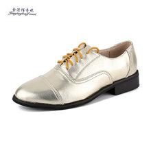 High Quality Brand Design Genuine leather Patent Leather flats shoes silver vintage oxford shoes for women golden Derby shoes 2024 - buy cheap