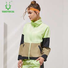 Vansydical Sports Windbreaker Women's Stand Collar Spliced Colors Fitness Running Jackets Side Buttons Outdoor Sportswear Tops 2024 - buy cheap