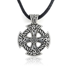 Pingente de cruz viking, colar em formato de viking, joia plissada tibetana solar, nó cruzado religioso, couro