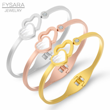 FYSARA Couple Shell Double Heart Bangles Romantic Lovely Bracelets Stainless Steel Cuff Bracelets For Women Wholesale 2019 New 2024 - buy cheap